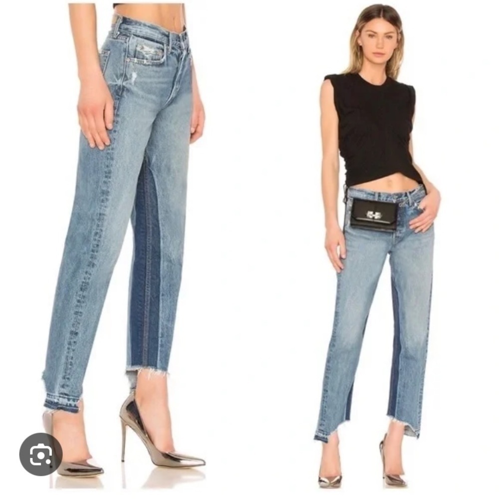 New! Grlfrnd Helena Toxic straight leg raw asymmetric hem jeans 22763